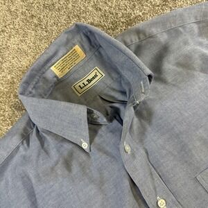 LL Bean Vintage 80s Denim Oxford Blue Shirt Large USA Made Outdoors
